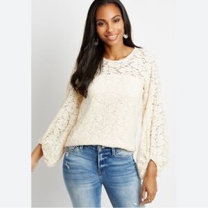 NWT Maurices Solid cozy‎ lace balloon sleeve top cream size large